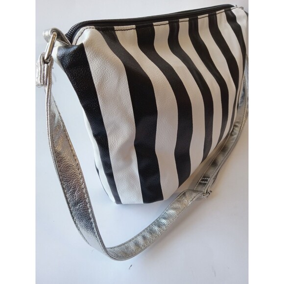 Unbranded Black & White Striped Beetlejuice Inspired Bag w/ Silver Adj Strap - Picture 6 of 13